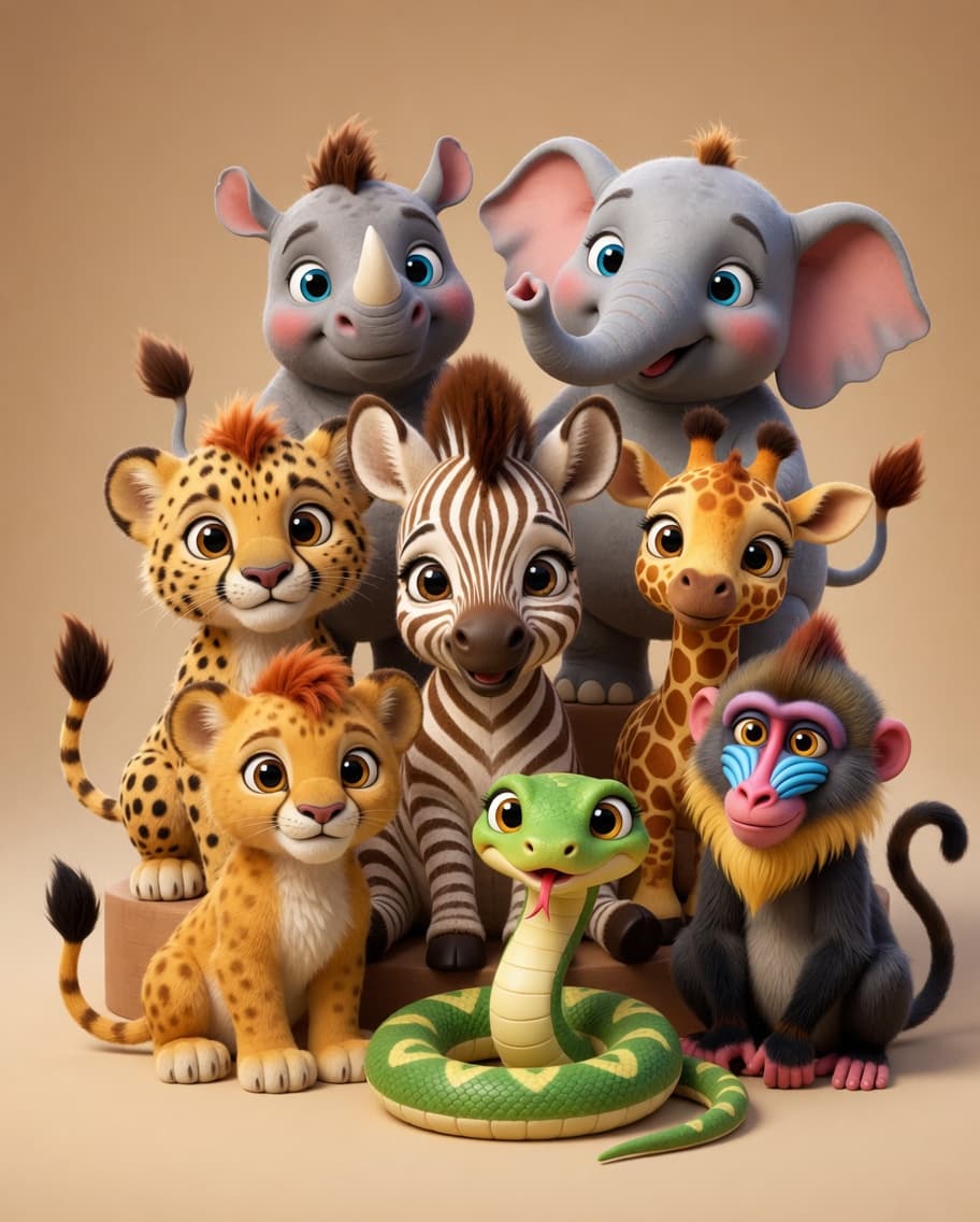 Zulu and the whole cast gathered together for a group portrait